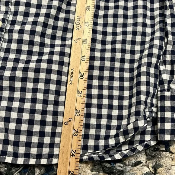 Old Navy The Classic Short Navy Blue Gingham Check Cotton Button Down Small - Picture 7 of 7